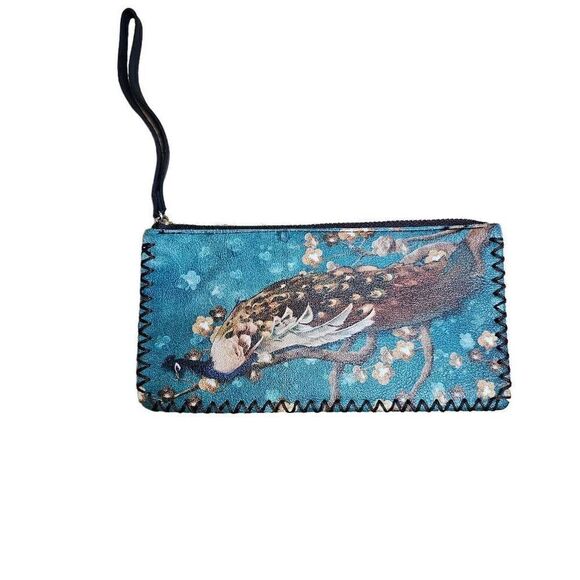 Peacock multicolor faux leather wallet Wristlet - Picture 3 of 8